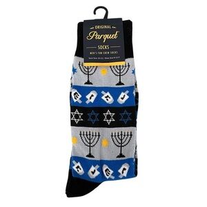 Parquet Socks Hanukkah Men's Size 10-13 Blue Menorah Stretch Novelty Easy Care